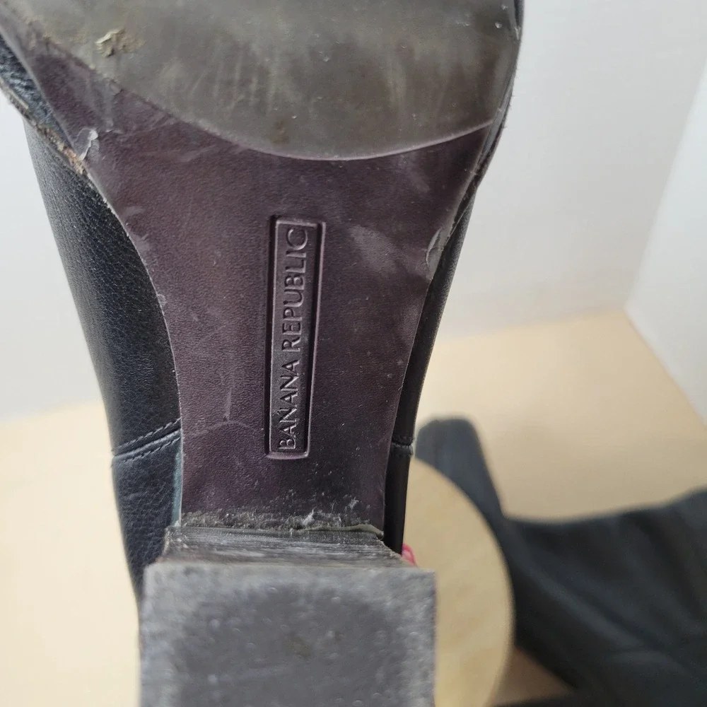Banana Republic Black Pebbled Leather Mid Calf Block Heel Boots Womens 7.5 M